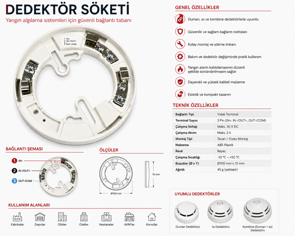 Dedektör Soketi – Duman ve Yangın Dedektörü Uyumlu