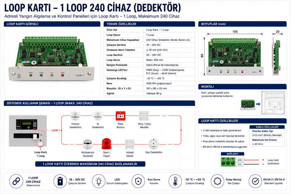 Loop Kartı 1 Loop 240 Cihaz Dedektör